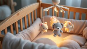 découvrez notre mobile musical et veilleuse pour bébé, un duo parfait qui facilite l'endormissement de votre enfant. avec des mélodies apaisantes et une lumière douce, créez une ambiance sereine et réconfortante, propice au sommeil!