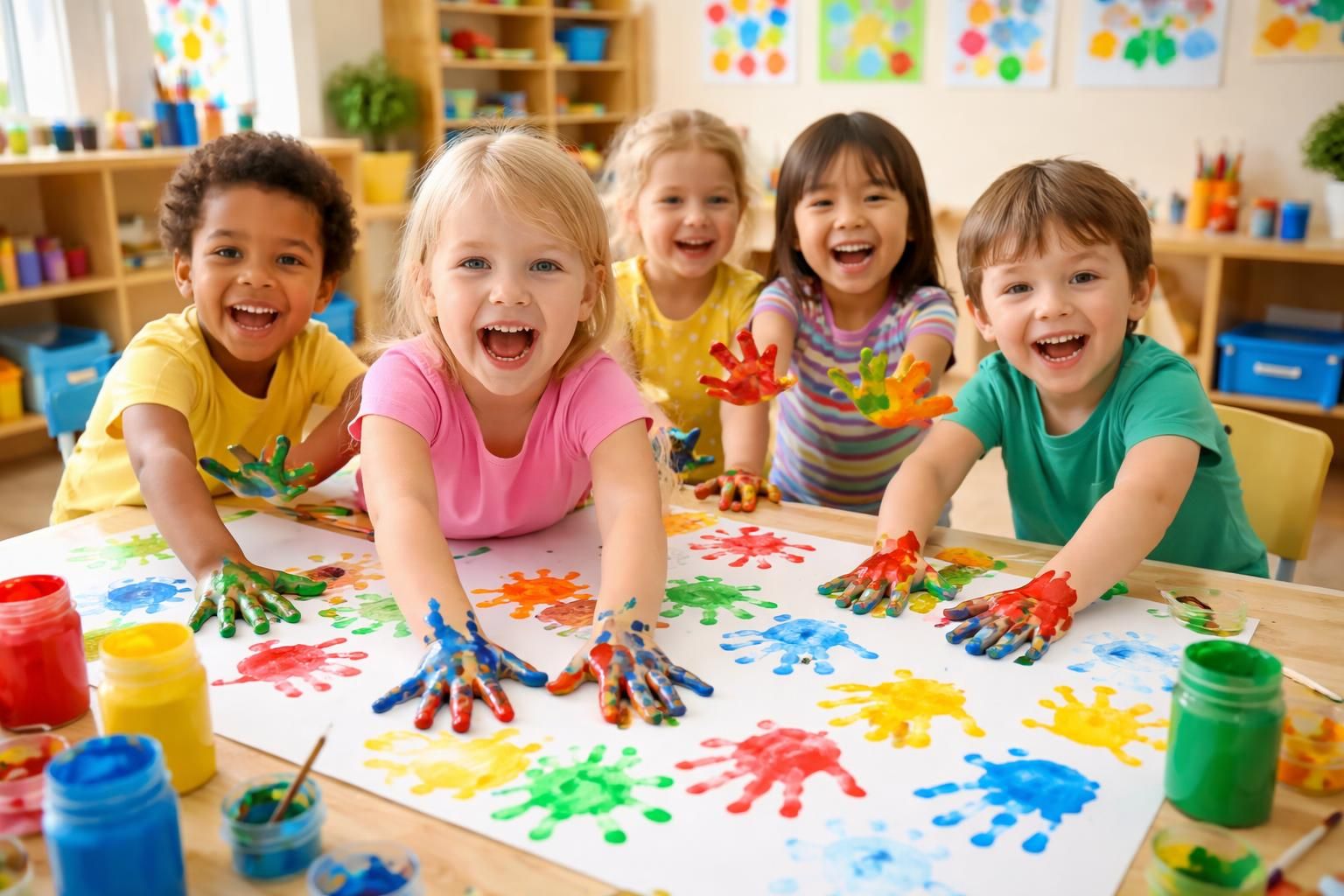 découvrez une activité artistique ludique en maternelle avec les empreintes de la main en peinture, idéale pour développer la créativité et la motricité des enfants.
