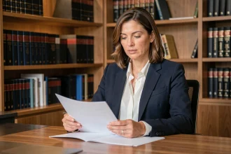 Femme politique française assise à son bureau, symbolisant la vie professionnelle et familiale d'Amandine Atalaya